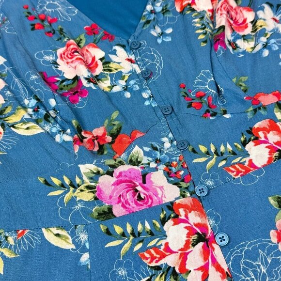 Torrid Floral Tank Blouse Sz.2 2XL Blue Sleeveless Peplum Boho Cottage Feminine - Picture 9 of 16